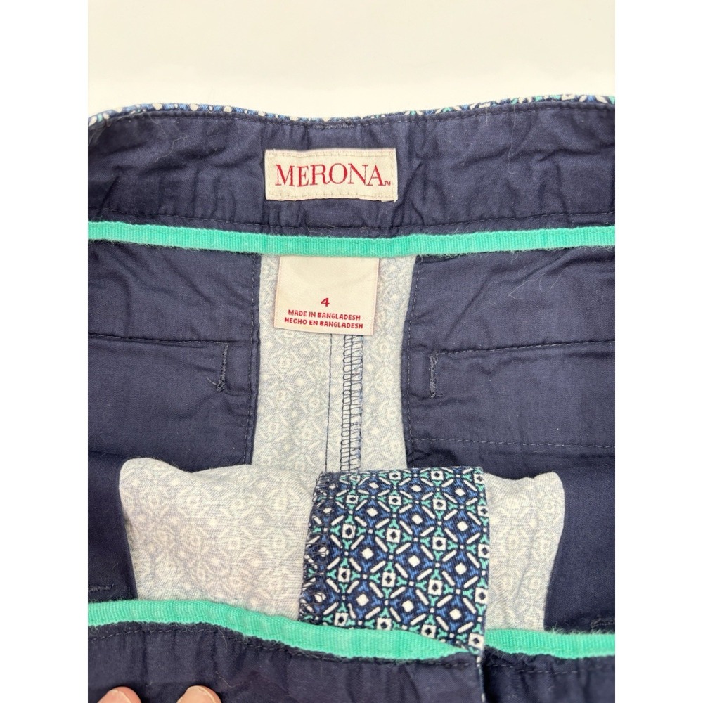Merona Women's Patterned Shorts Size 4 Blue Geometric Print Casual Summer - Picture 3 of 7